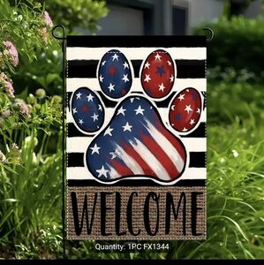 2/$12 - Patriotic Paw Print Welcome Garden Flag